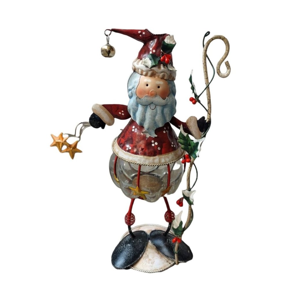 Santa Clause Glass & Metal Tea Light Candle Holder